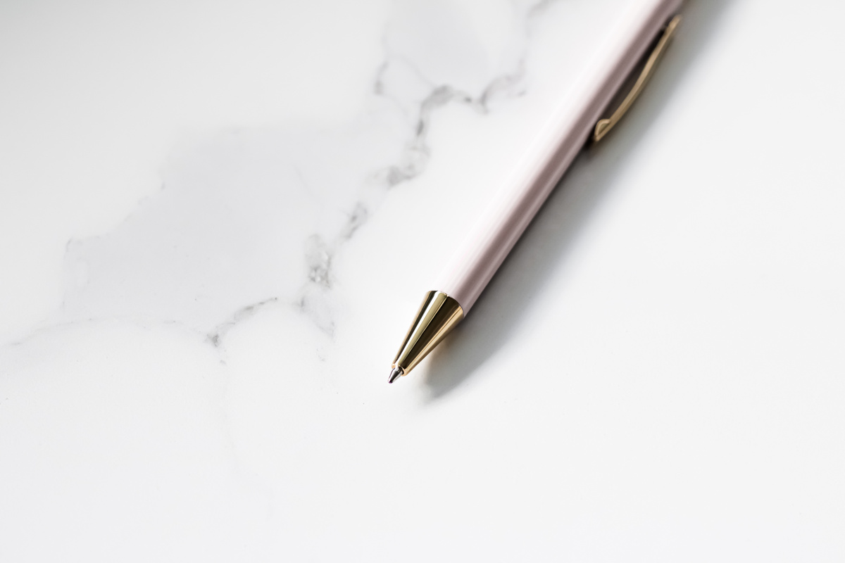 White Pen on Marble Background, Luxury Stationery and Business Brand